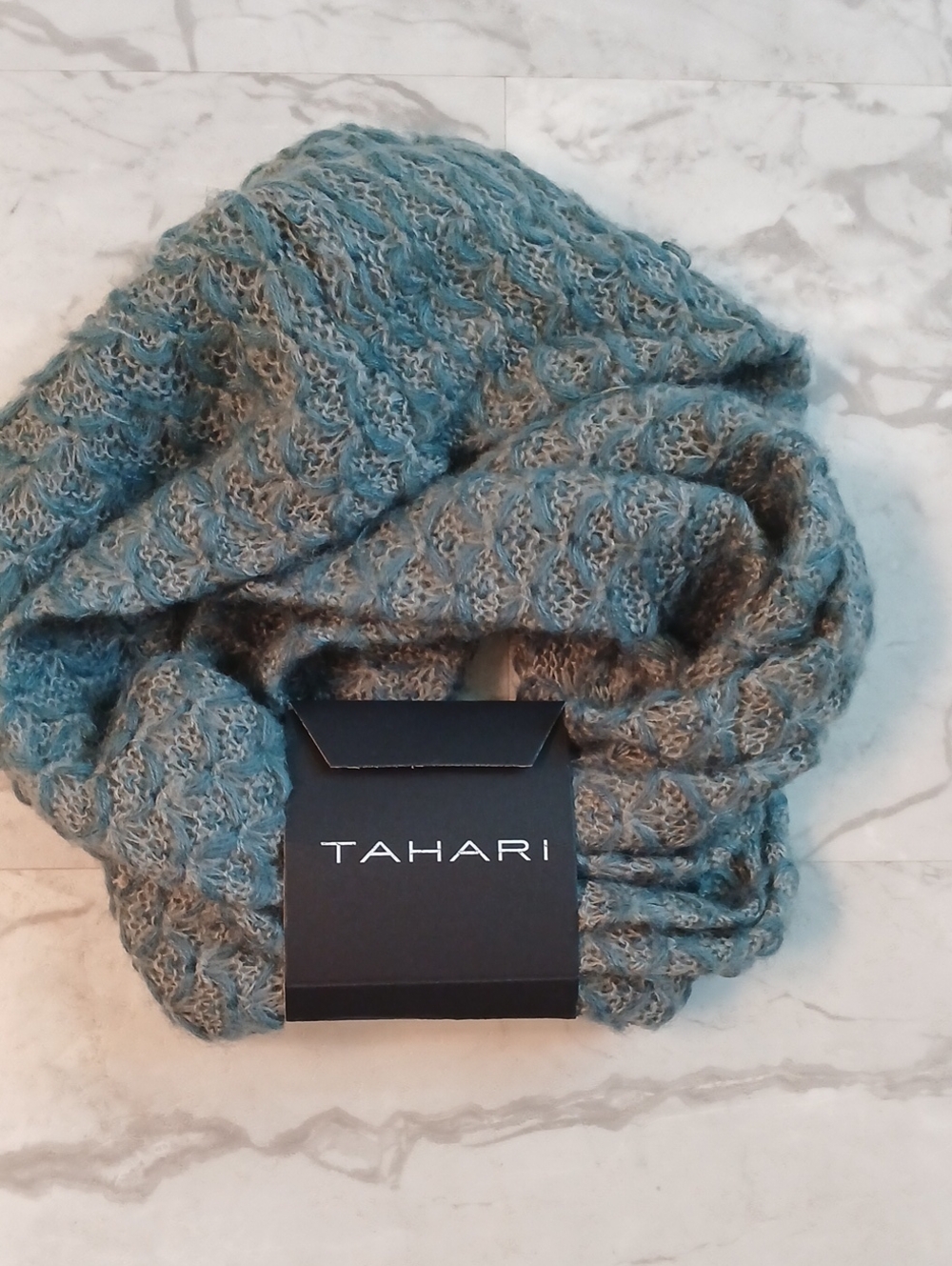 Tahari Birdseye Knit Infinity Scarf Green/Grey